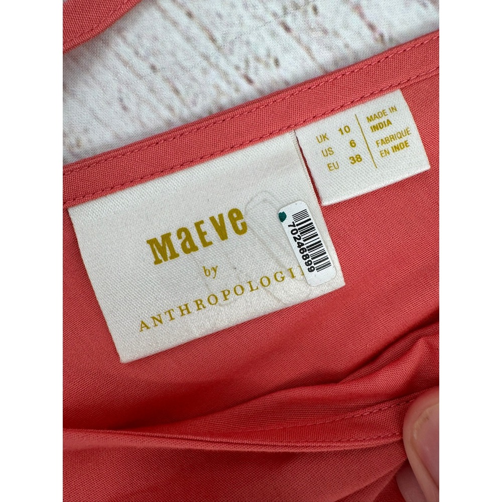 Maeve Anthropologie Maxi Dress Women Size 6 Coral Tiered Smocked V-Neck Cotton - Picture 4 of 9
